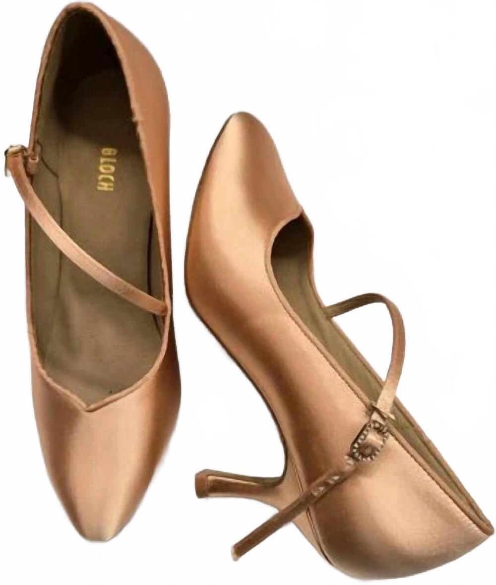NEW BLOCH women's monica 2.5" flare heel standard ballroom shoe in tan satin